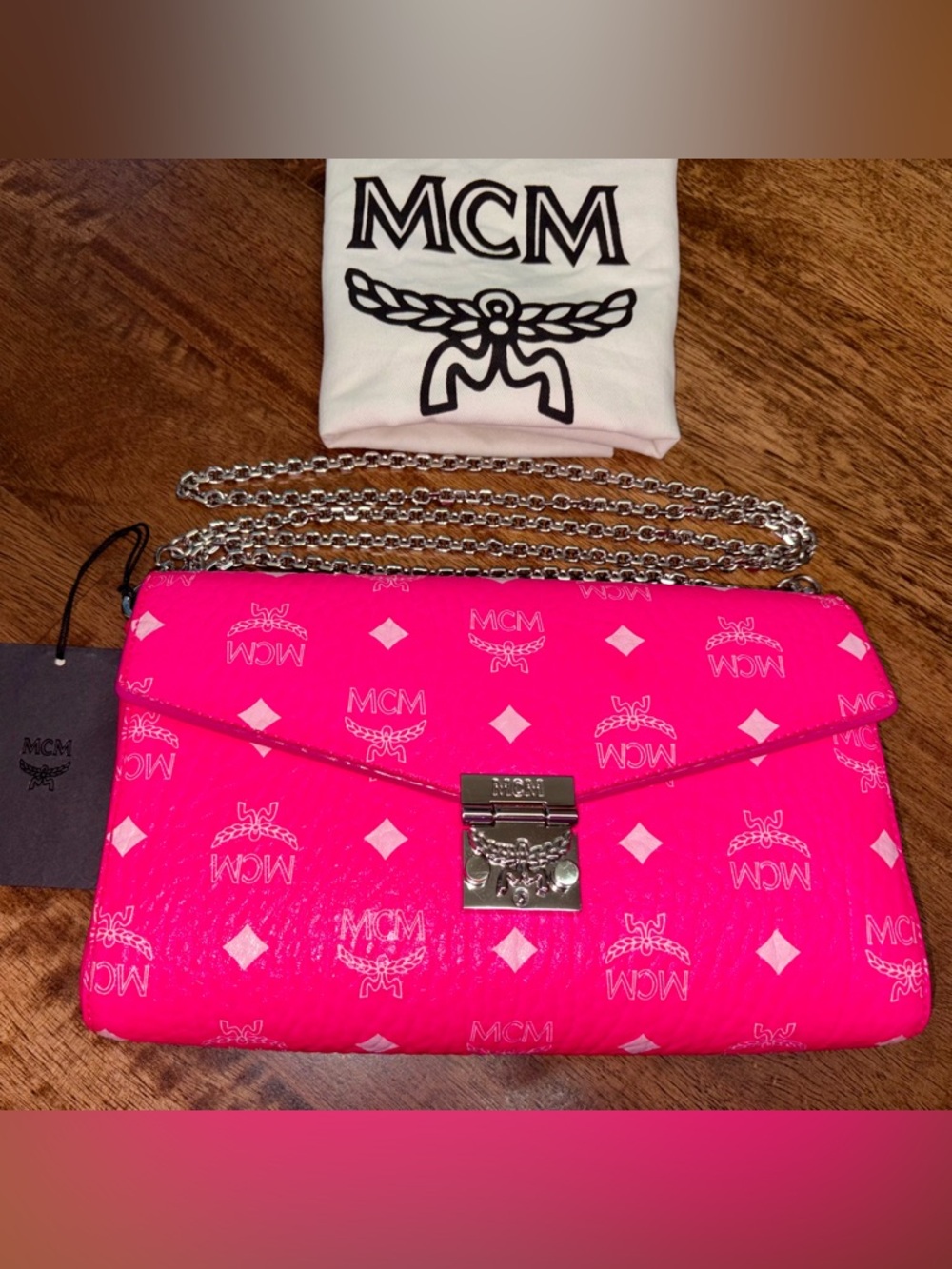 MCM EUC Medium Millie - NEON PINK Visetos Monogram Crossbody/Clutch